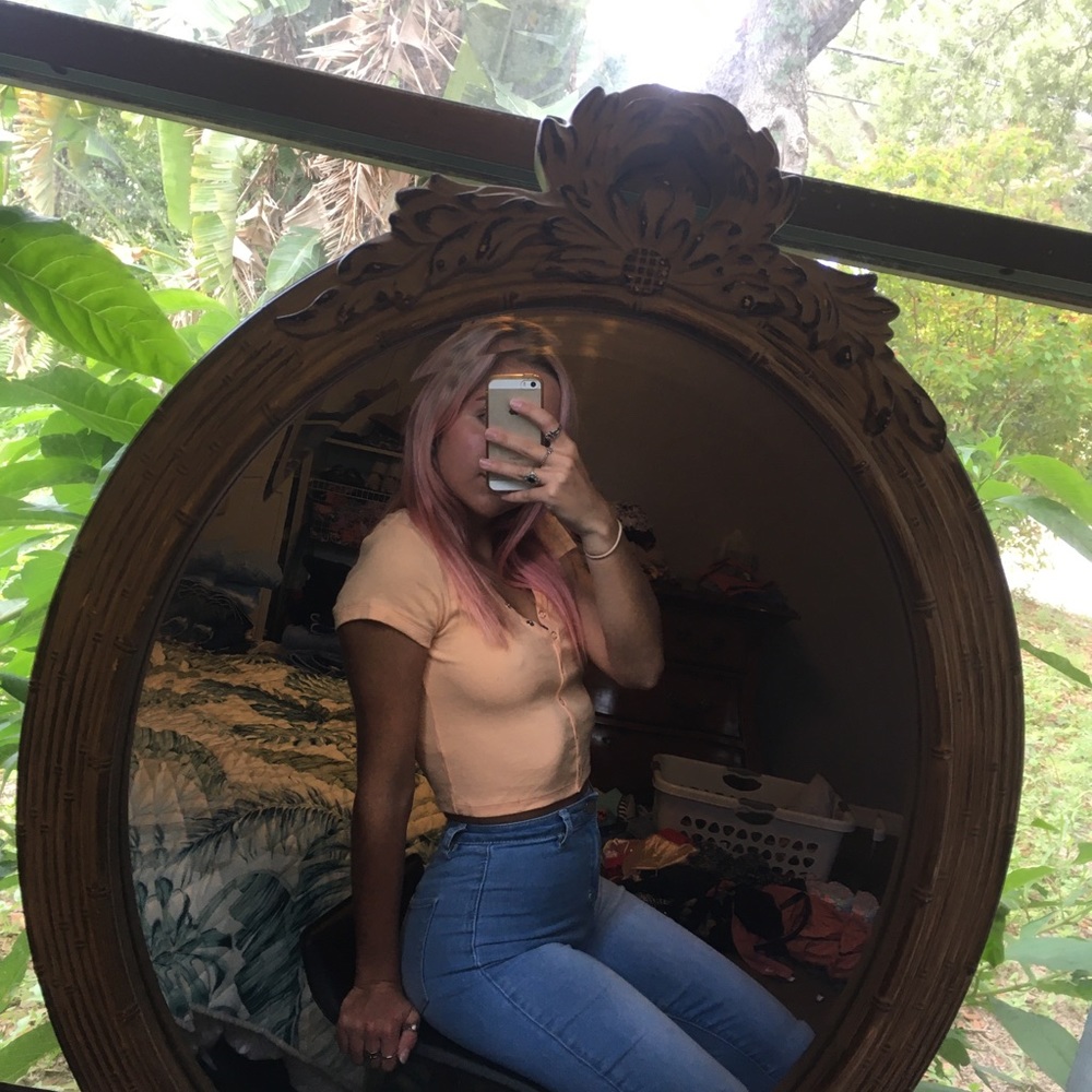Cream orange button up v neck crop